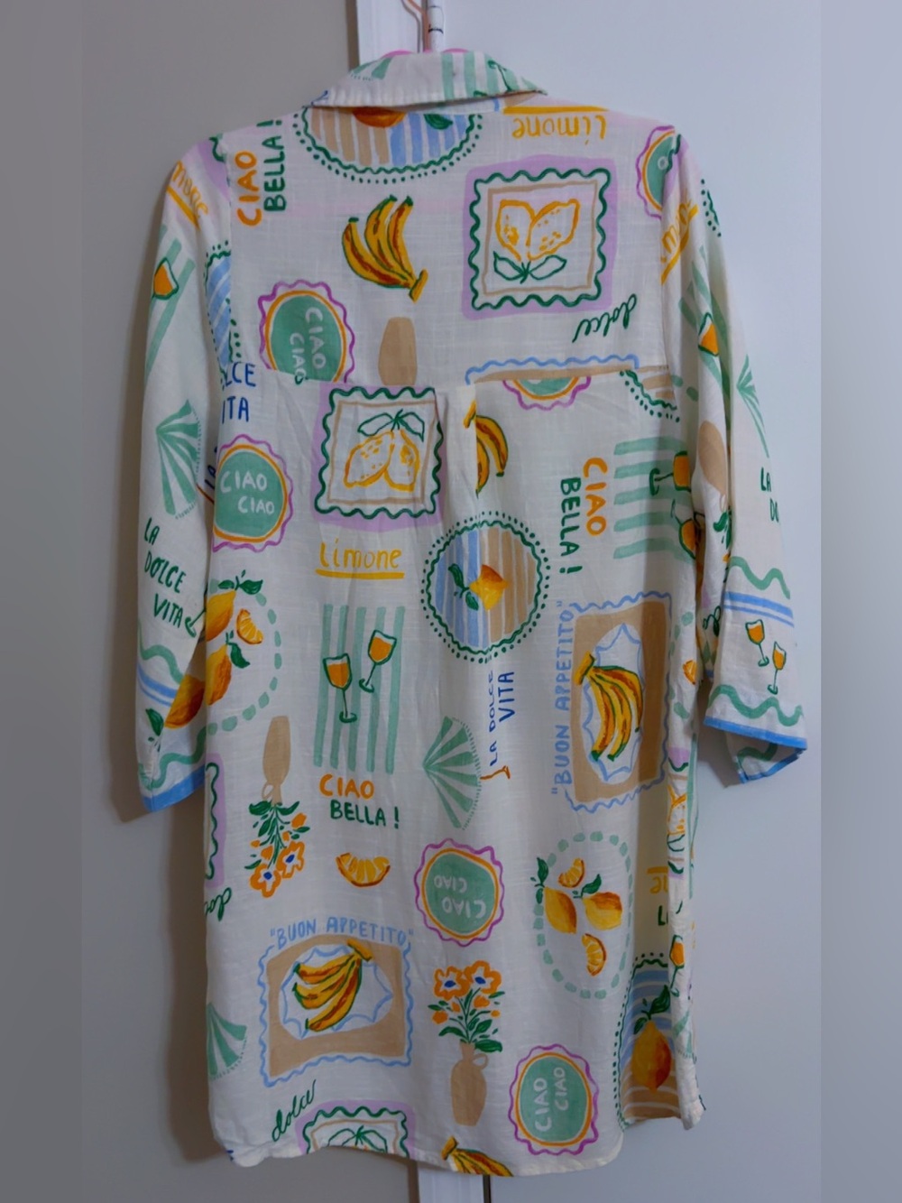 Cream Lemon Print Button-Front Midi Dress - Picture 4 of 5